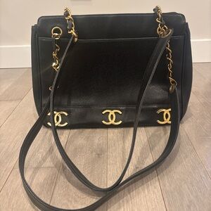 CHANEL Caviar Leather Black Tote Gold Tone Hardware